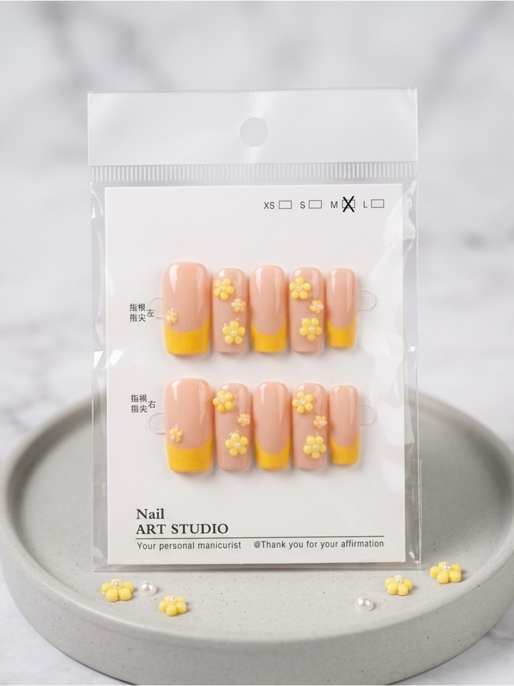 Peach & Yellow Floral Press-On Nail Set
